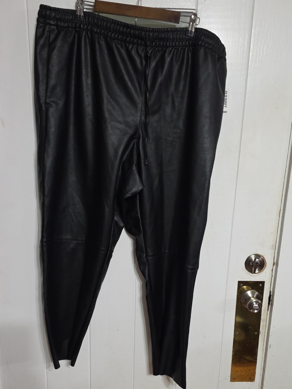 NWT Old Navy Women's Black Faux Leather Pants Elastic/Drawstring Raw Hem Sz 2X